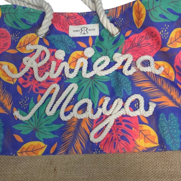 Robin Ruth Riviera‎ Maya Tote Bag Beach  Tropical Leaves Rope Handles Large - Picture 3 of 7